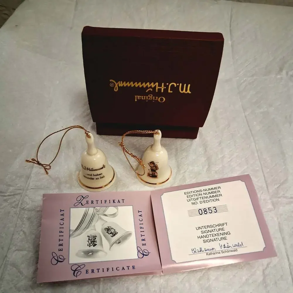 M.I. Hummel Miniature Bell Collection Looks Like Rain Porcelain Bell Ornament wi